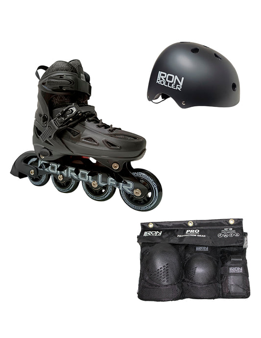 Combo De Patines Ajustables, Casco Y Protecciones Negro Total