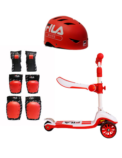 Combo Scooter Infantil Fila Con Asiento Casco Y Protecciones