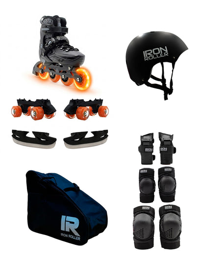 Combo Patines Fire 3 En 1 Ajustables Casco, Protec Y Bolsa