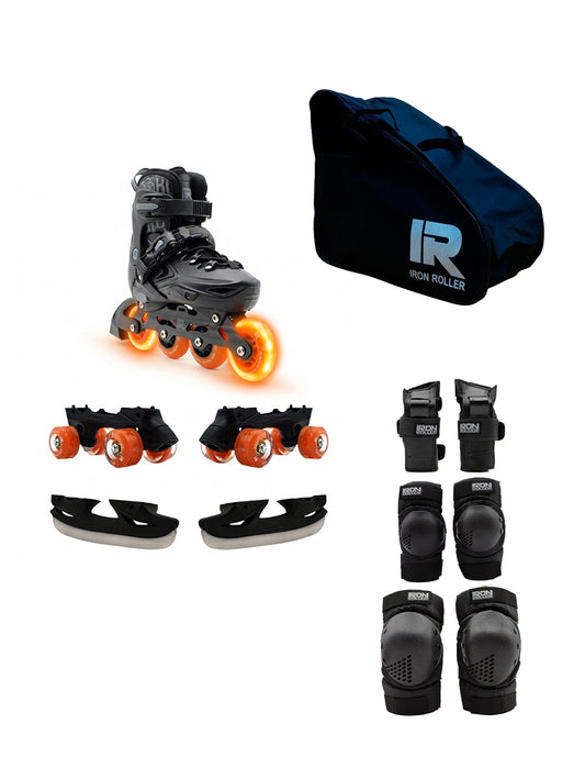 Combo De Patines Fire 3 En 1 Ajustables Protecciones Y Bolsa