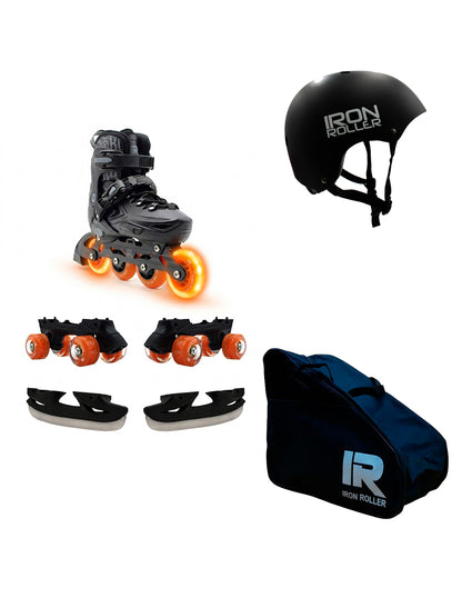 Combo De Patines Fire 3 En 1 Ajustables Casco Y Bolsa