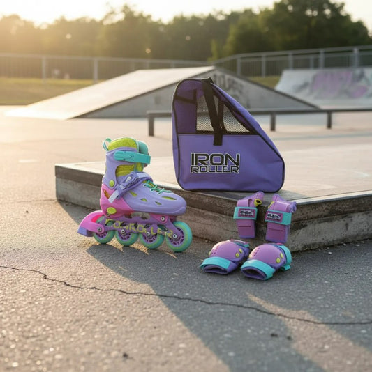 Combo Patines Ajustables Protecciones Y Bolsa Speed Rainbow