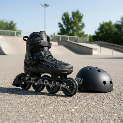 Combo De Patines Y Casco Speed Black