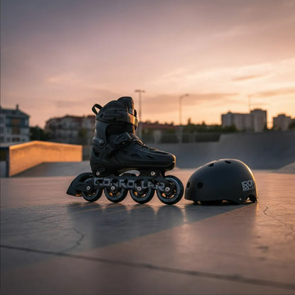 Combo De Patines Y Casco Speed Black