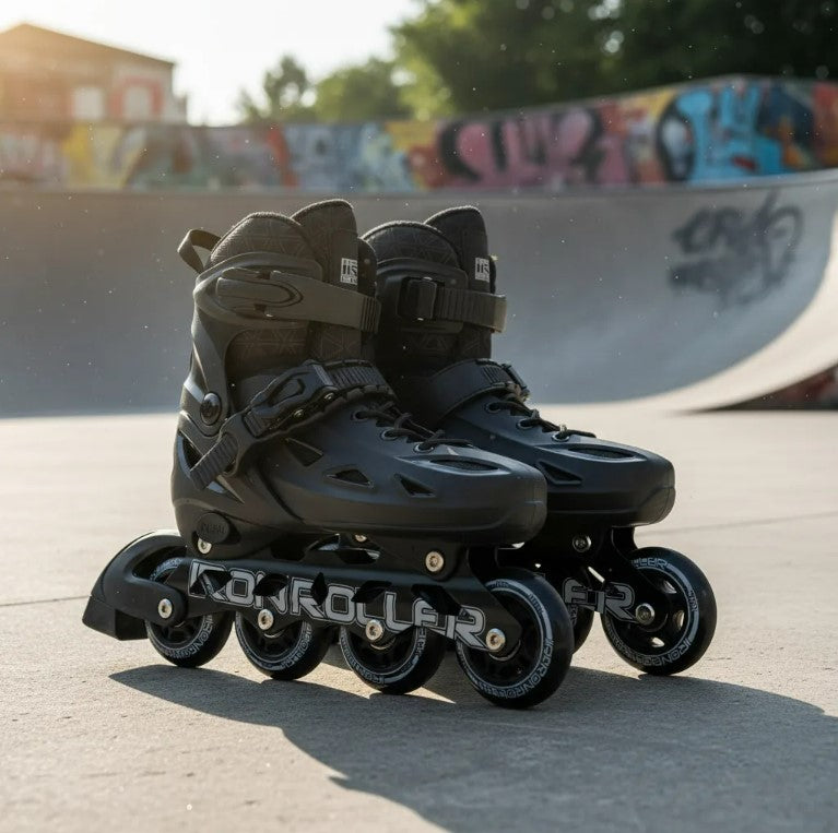 Combo De Patines Ajustables, Casco Y Protecciones Negro Total